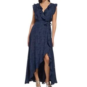 NWT DKNY Short Flutter Sleeve Tie Waist Mermaid Silhouette Lined Dress Size 4